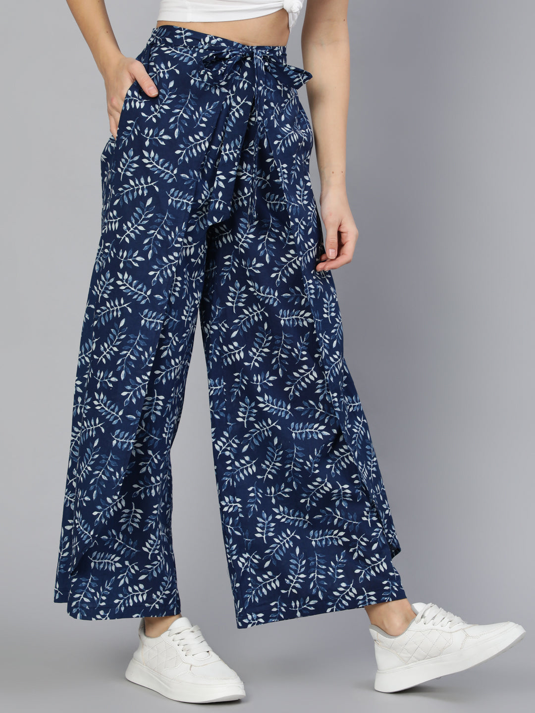 Blue Printed Plazo With Side Pockets