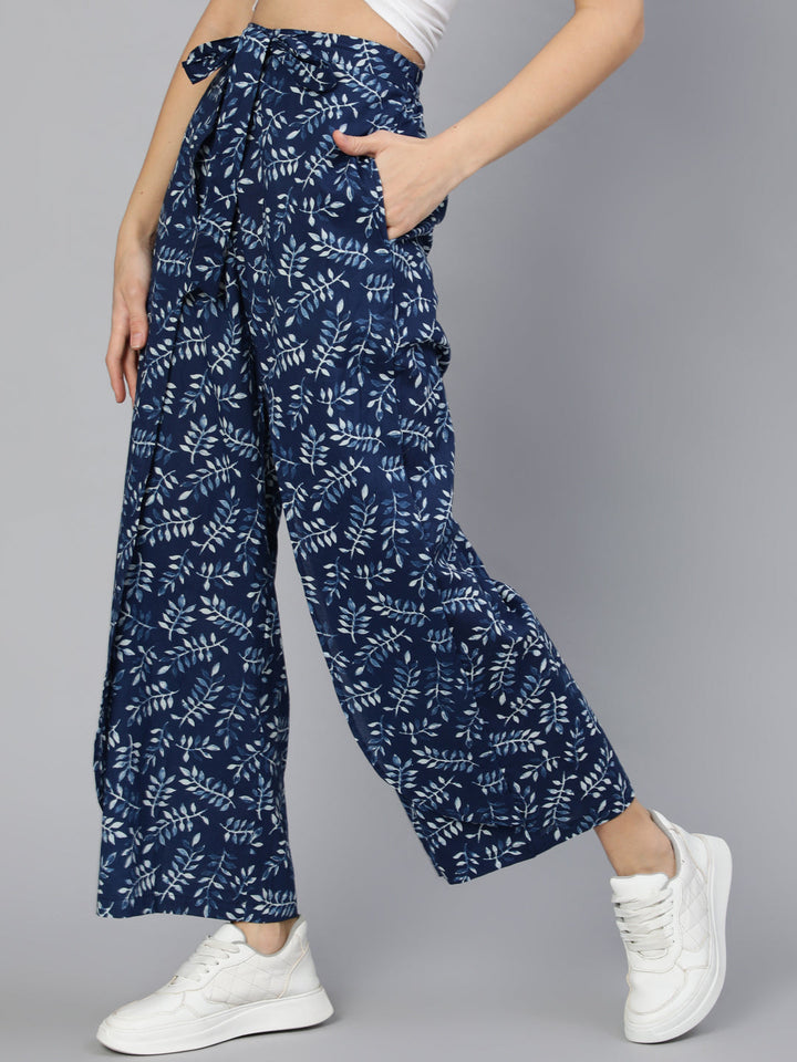 Blue Printed Plazo With Side Pockets