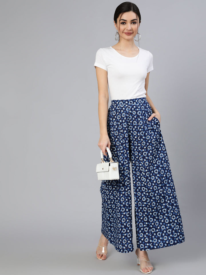 Blue Panelled Plazo With Side Pockets