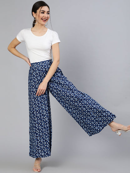 Blue Panelled Plazo With Side Pockets