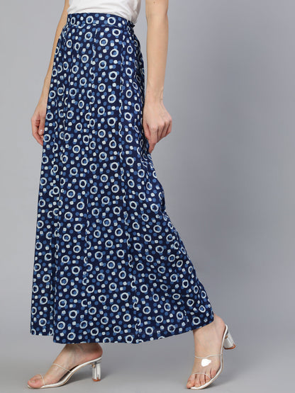 Blue Panelled Plazo With Side Pockets