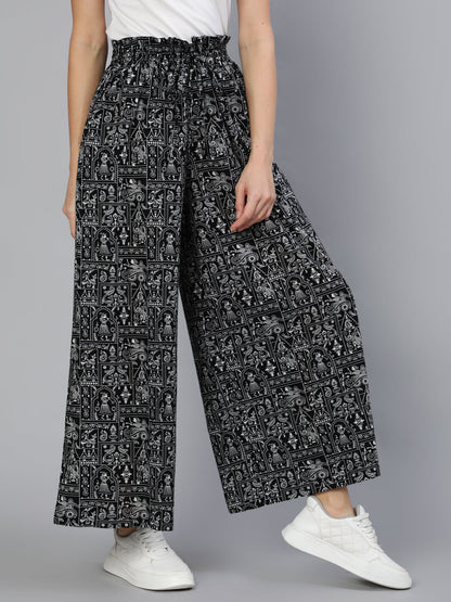 Black Printed Wide Legged Printed Plazo With Side Pockets