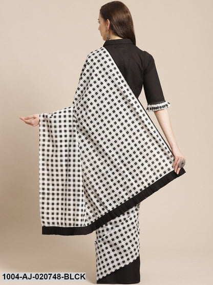 Black & White Pure Cotton Checked Half & Half Saree