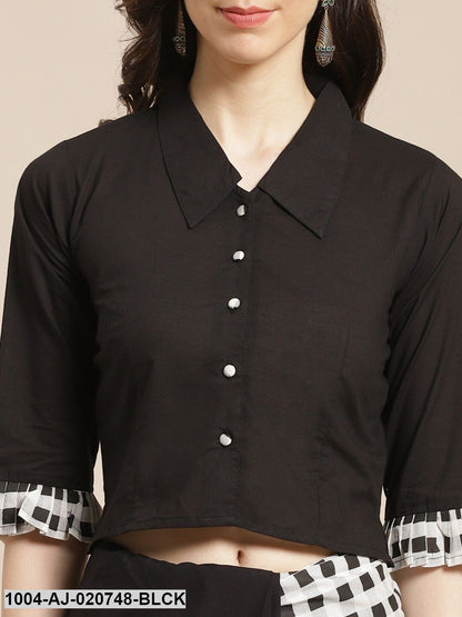 Black & White Pure Cotton Checked Half & Half Saree