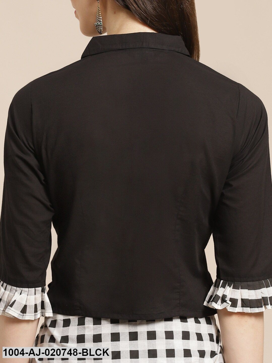 Black & White Pure Cotton Checked Half & Half Saree