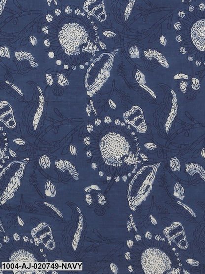 Navy Blue & White Pure Cotton Printed Saree
