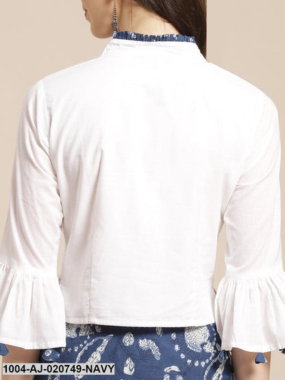 Navy Blue & White Pure Cotton Printed Saree