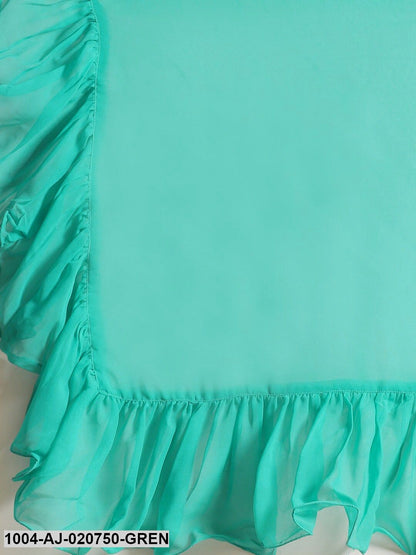 Green Solid Pure Georgette Ruffled Saree