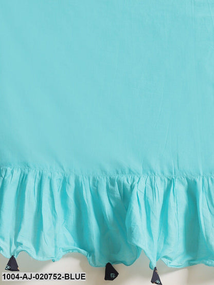 Blue Solid Ruffled Saree