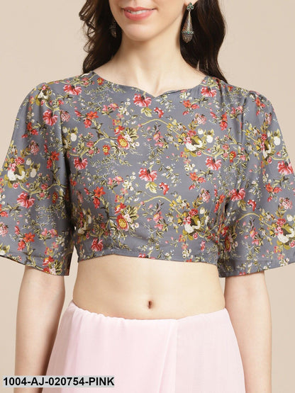 Pink Solid Pure Georgette Ruffle Saree