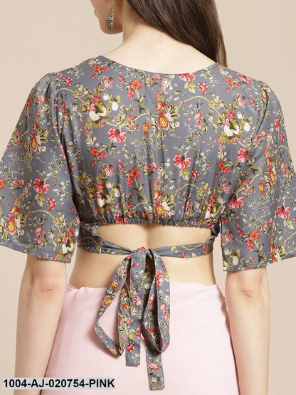 Pink Solid Pure Georgette Ruffle Saree