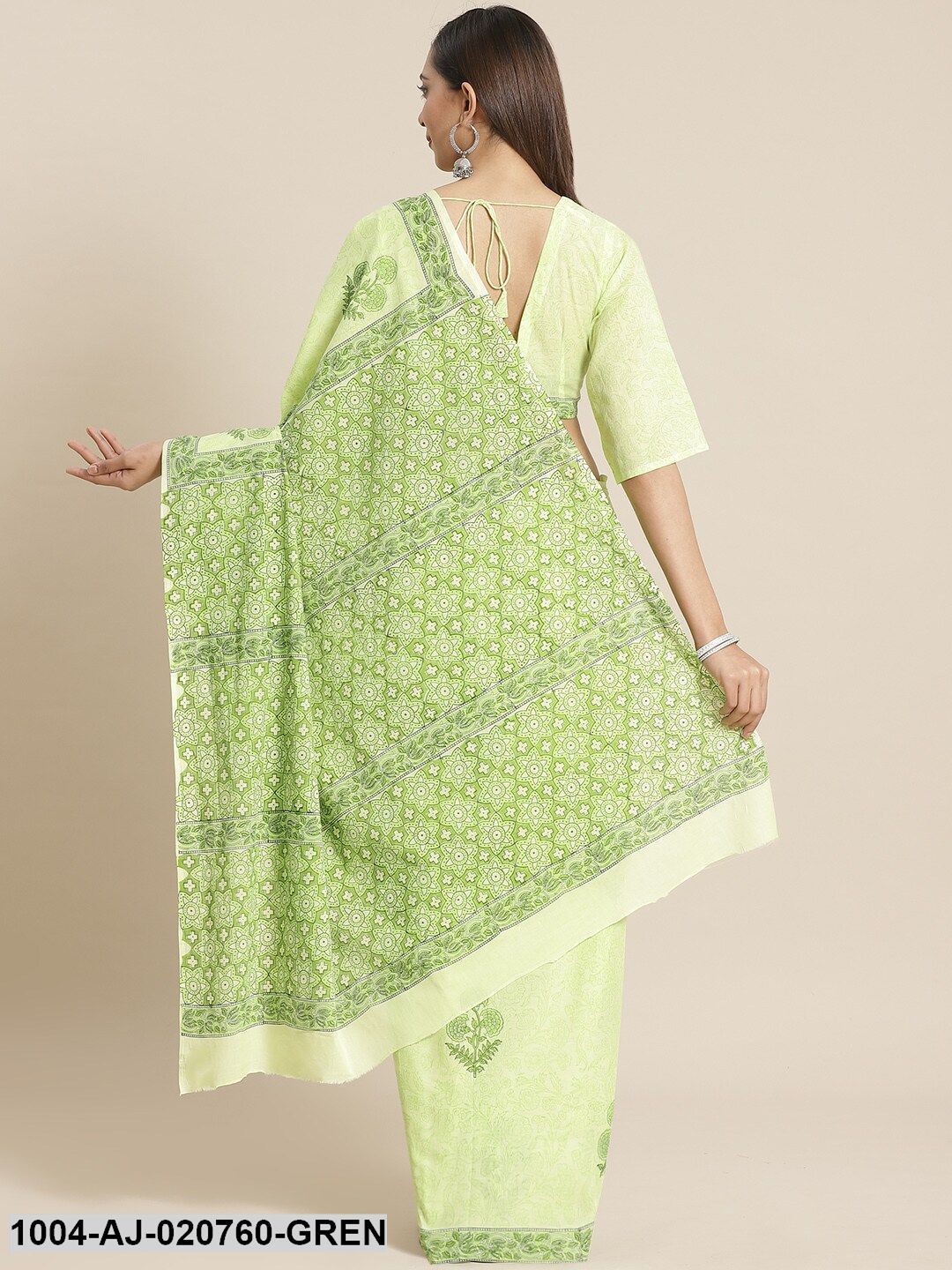 Green Printed Pure Cotton Saree