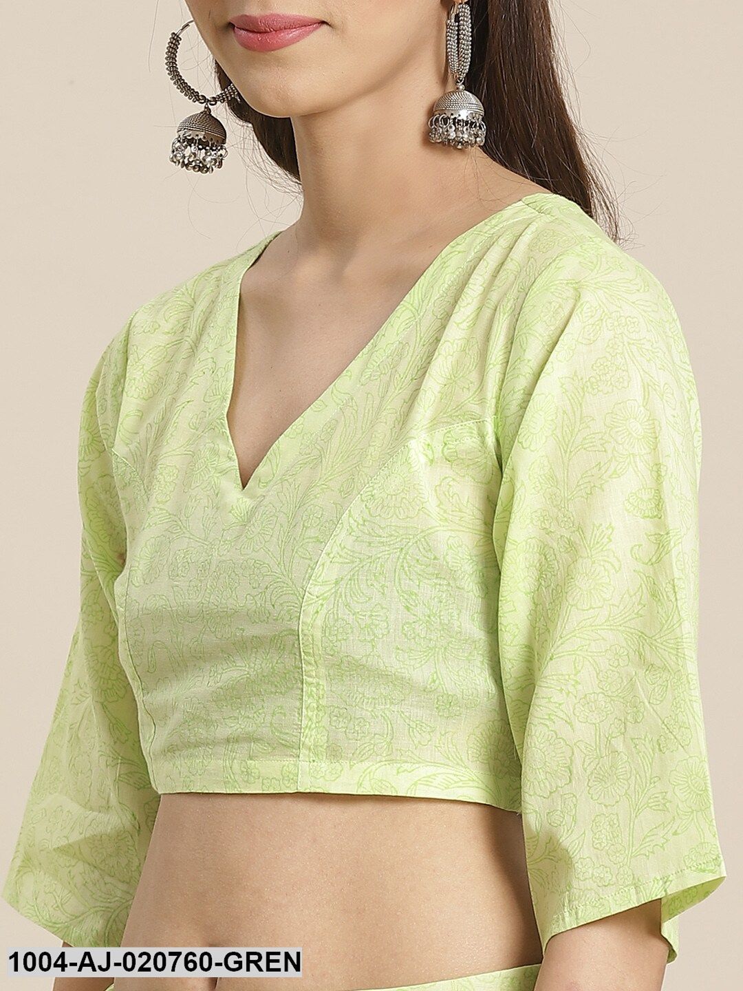 Green Printed Pure Cotton Saree