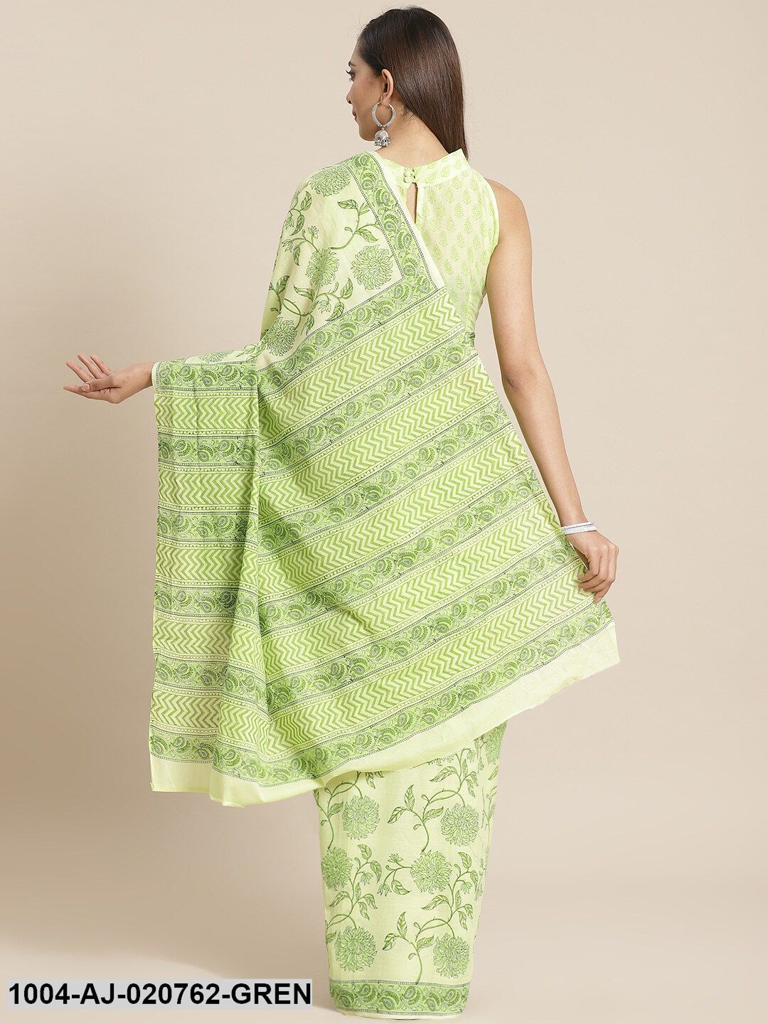Green Printed Pure Cotton Saree