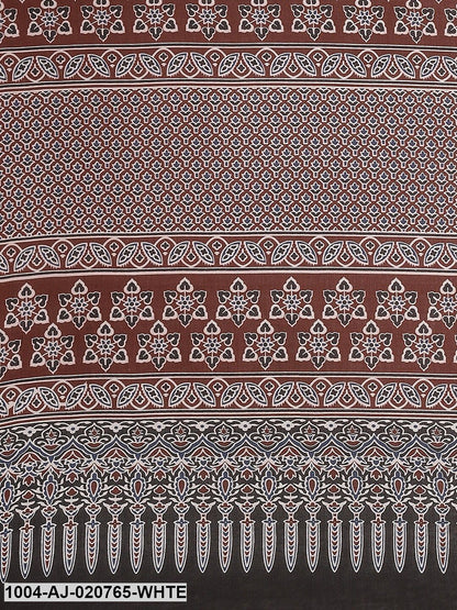 White & Burgundy Pure Cotton Printed Saree
