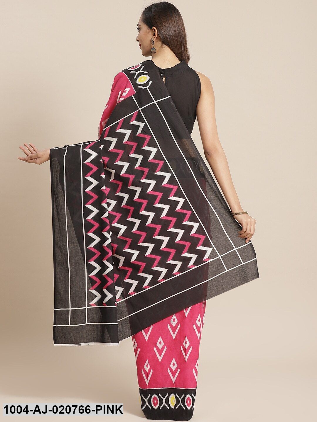 Pink & White Pure Cotton Printed Saree