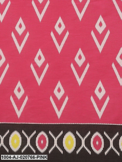 Pink & White Pure Cotton Printed Saree