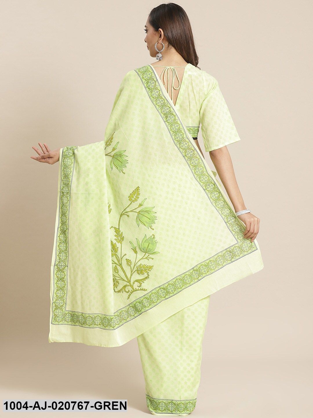 Green Printed Pure Cotton Saree