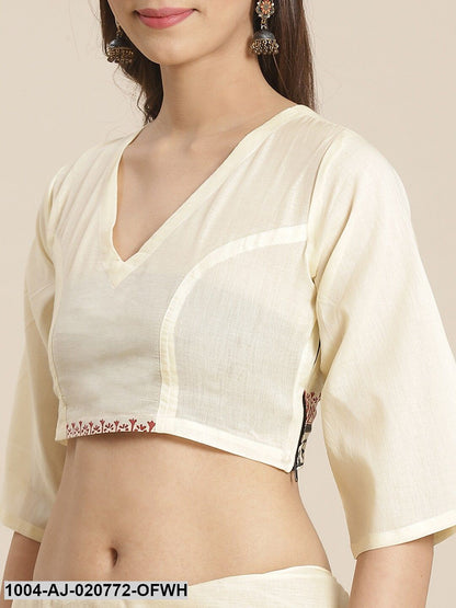 Off-White & Black Pure Cotton Printed Saree