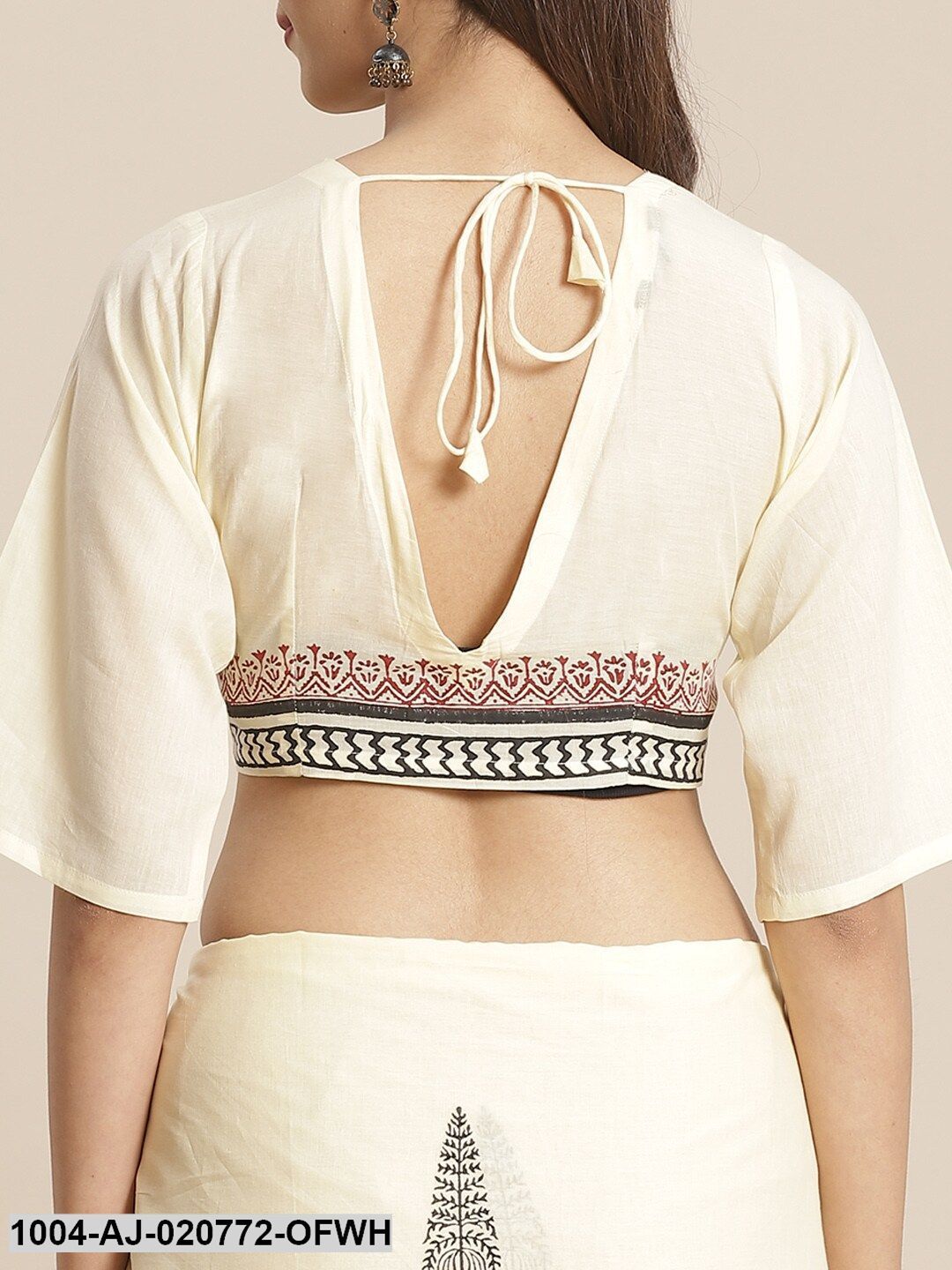 Off-White & Black Pure Cotton Printed Saree