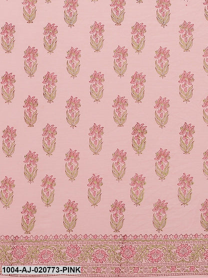 Pink & Green Pure Cotton Printed Saree