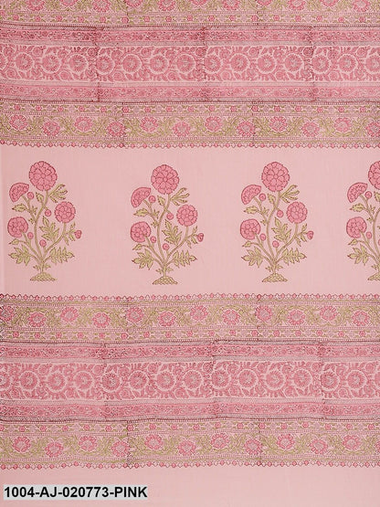 Pink & Green Pure Cotton Printed Saree