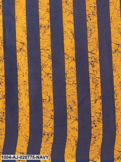 Navy Blue & Mustard Pure Cotton Striped Saree