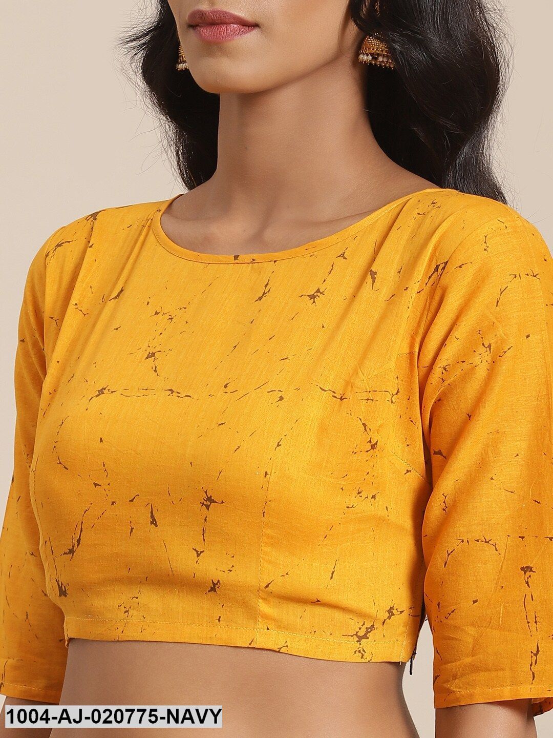 Navy Blue & Mustard Pure Cotton Striped Saree