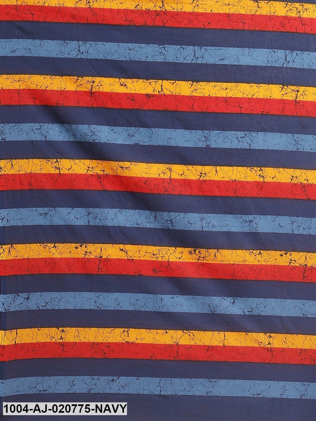 Navy Blue & Mustard Pure Cotton Striped Saree