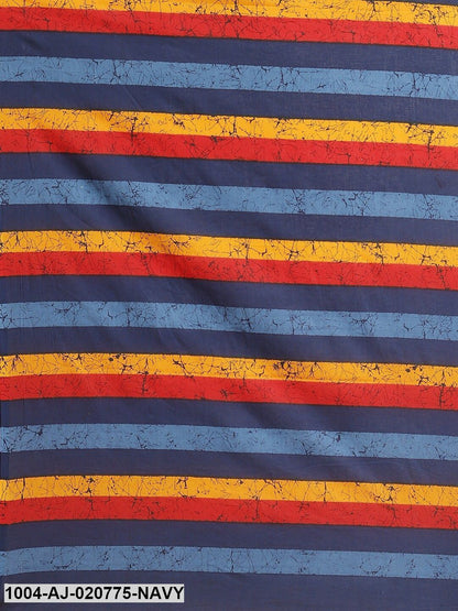 Navy Blue & Mustard Pure Cotton Striped Saree