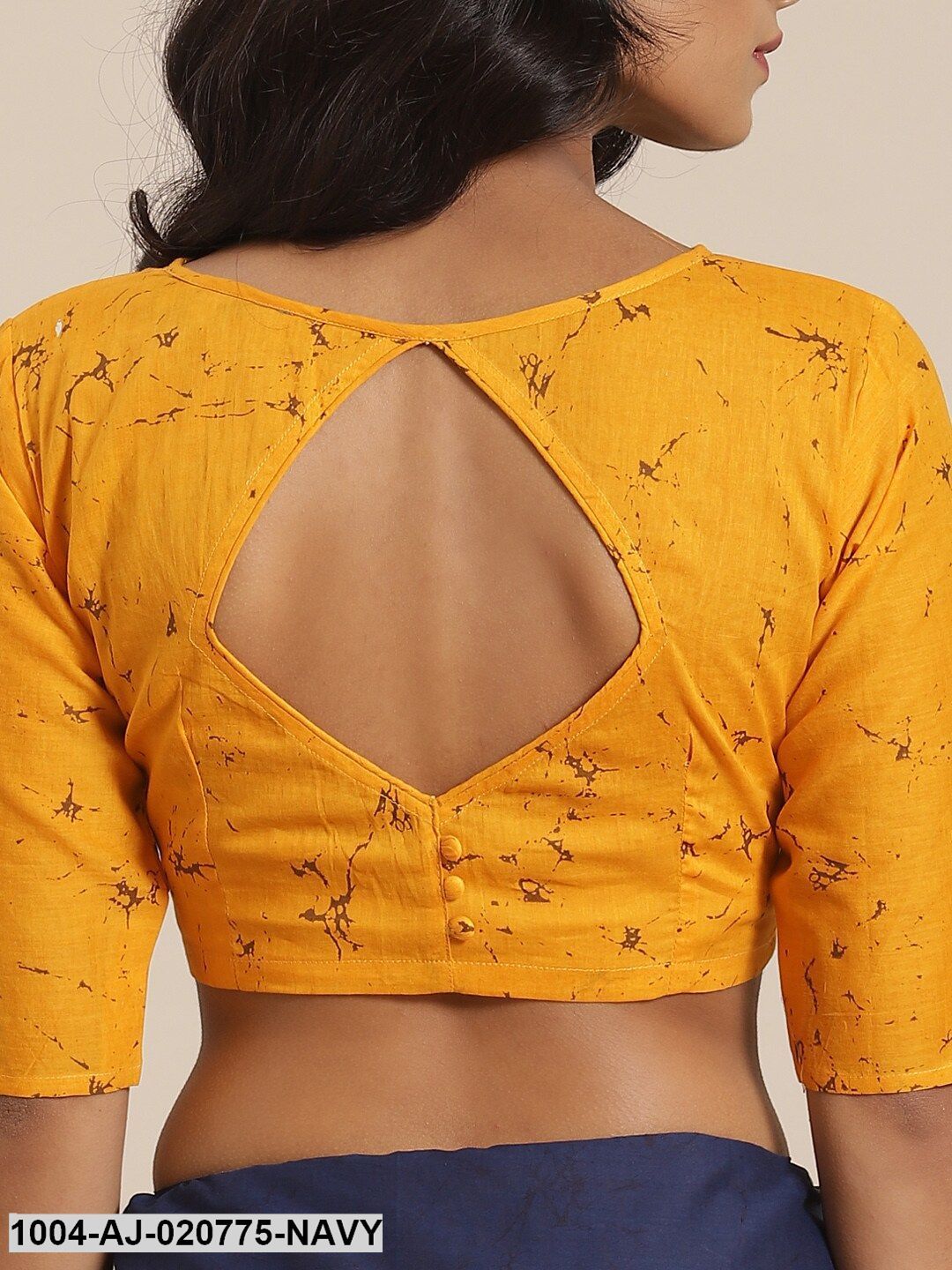 Navy Blue & Mustard Pure Cotton Striped Saree