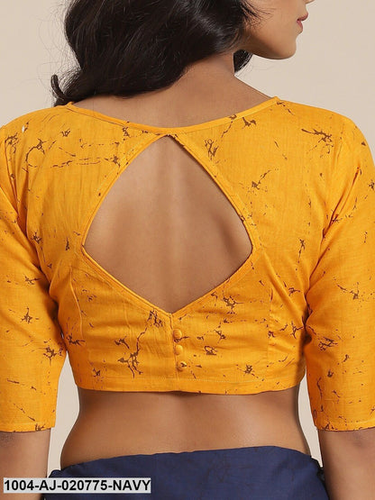 Navy Blue & Mustard Pure Cotton Striped Saree