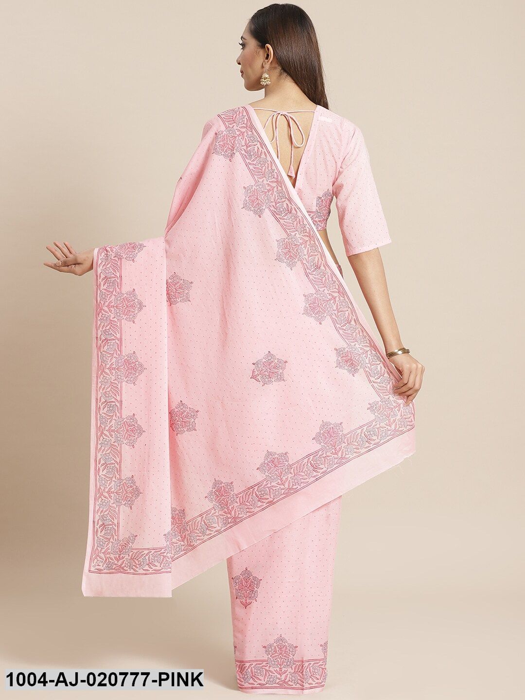 Pink & Blue Pure Cotton Printed Saree