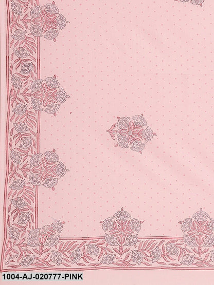 Pink & Blue Pure Cotton Printed Saree