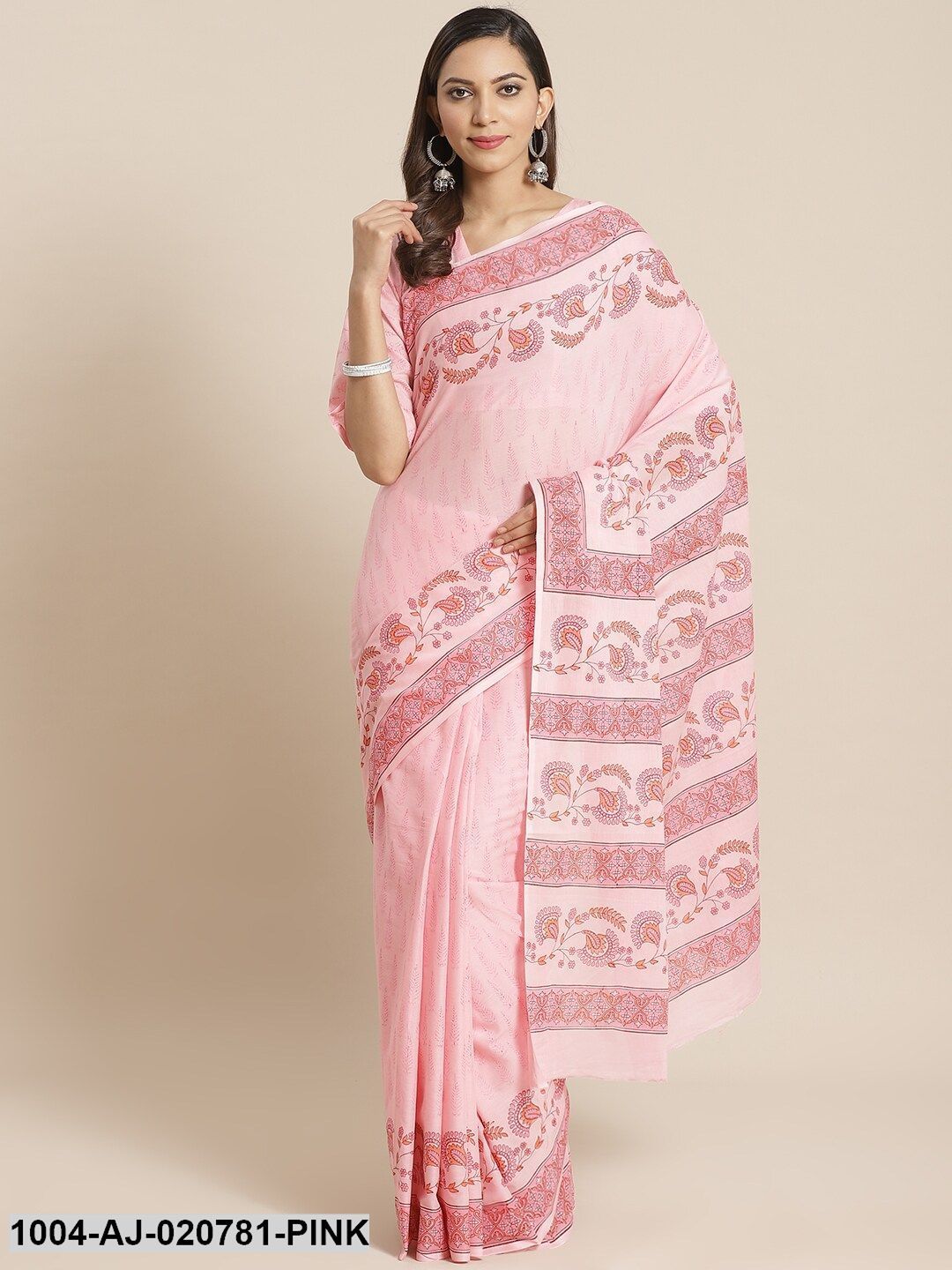Pink Pure Cotton Printed Saree