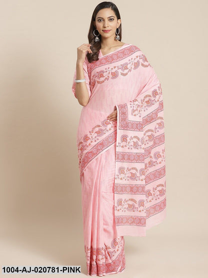 Pink Pure Cotton Printed Saree