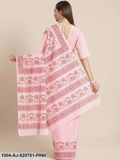 Pink Pure Cotton Printed Saree