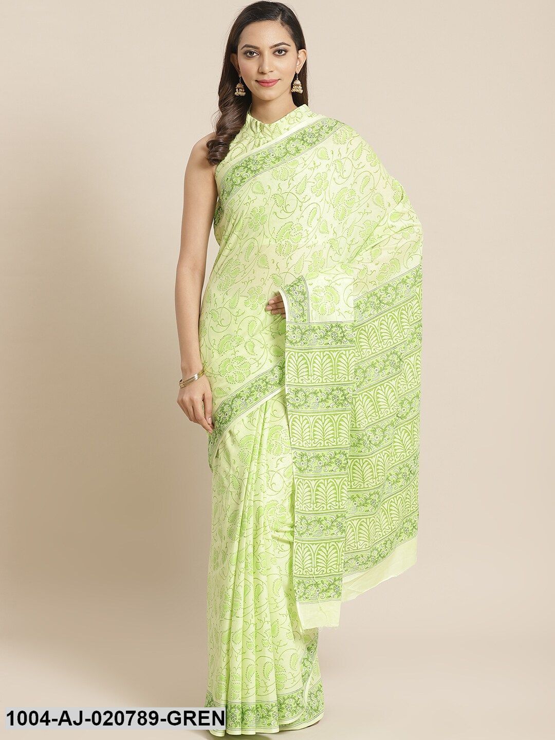 Green Printed Pure Cotton Saree