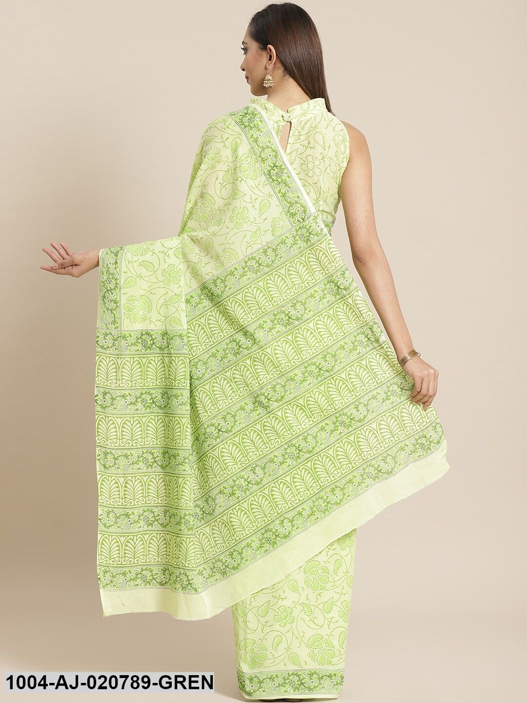 Green Printed Pure Cotton Saree