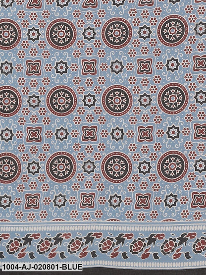 Blue & Maroon Pure Cotton Printed Saree