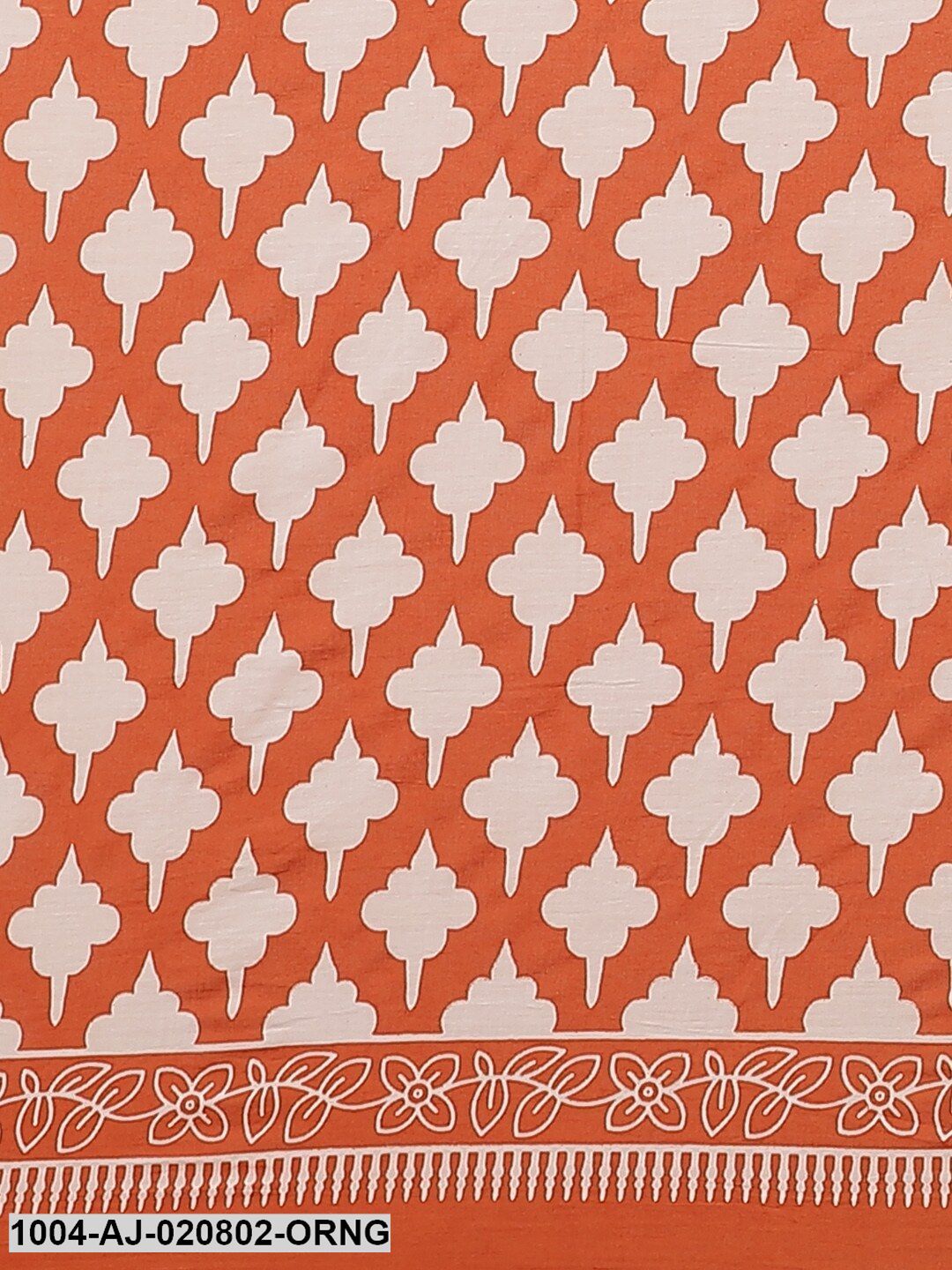 Orange & White Pure Cotton Ethnic Motifs Print Saree