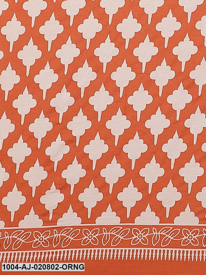 Orange & White Pure Cotton Ethnic Motifs Print Saree
