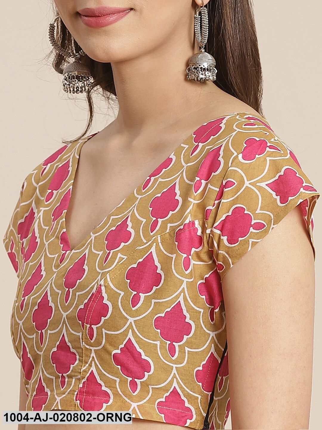 Orange & White Pure Cotton Ethnic Motifs Print Saree