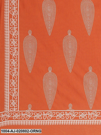Orange & White Pure Cotton Ethnic Motifs Print Saree