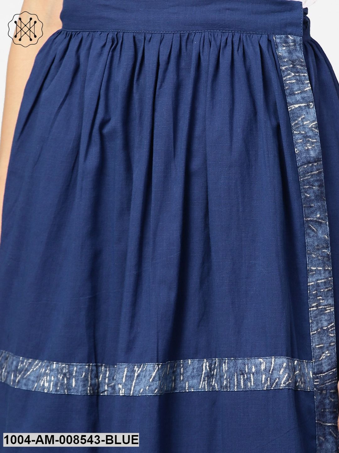 Blue Midi Length Cotton Flared Skirt