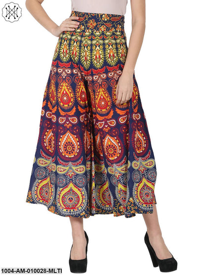 Multi Printed Ankle Length Cotton Flared Skirt