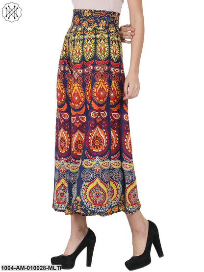 Multi Printed Ankle Length Cotton Flared Skirt