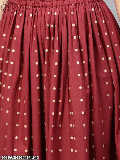 Maroon Printed Flared Ankle Length Skirt