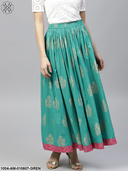 Green PrintedFlared Ankle Length Skirt