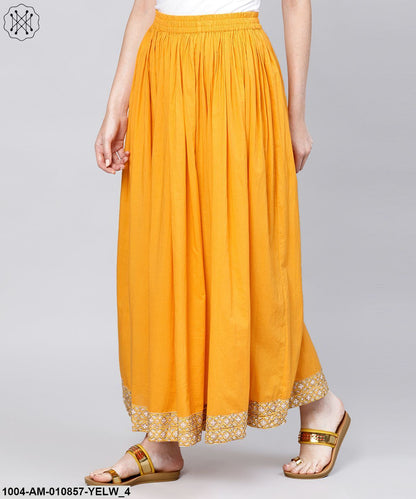 Yellow Ankle Length Cotton Flared Skirt